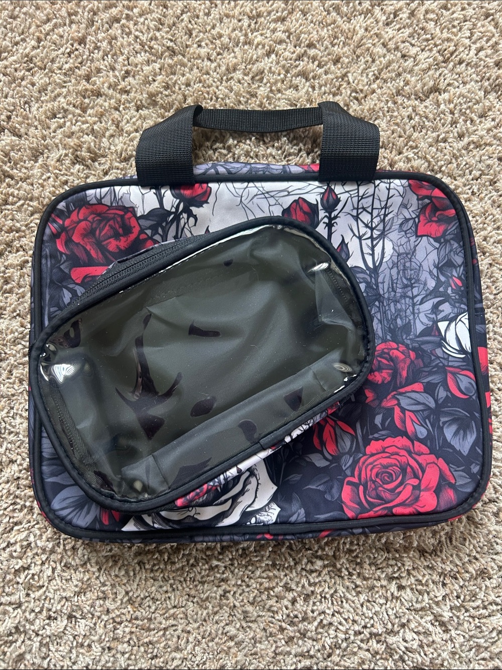 Floral Rose Cosmetic Pouch Set in Black and Red - Picture 2 of 5